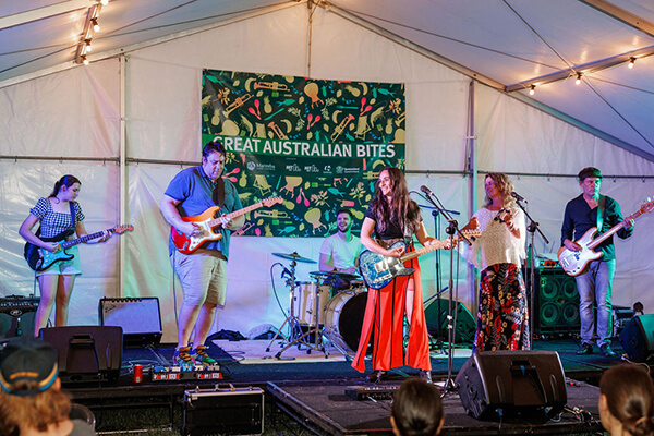 A band performing on stage.