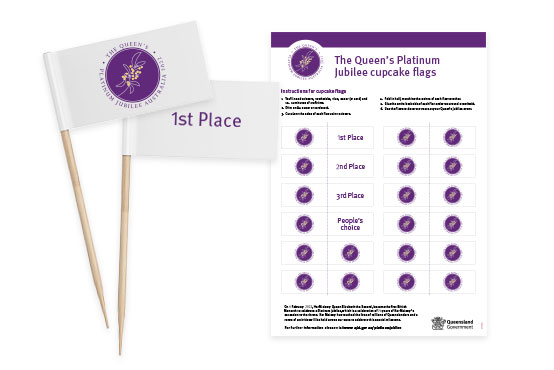 Example of the Queen's Platinum Jubilee cupcake flags.