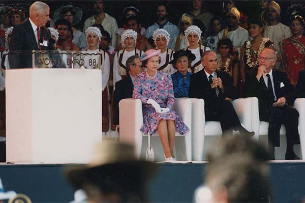 Her Majesty Queen Elizabeth II at the opening of Expo 88, Brisbane, 30 April 1988.